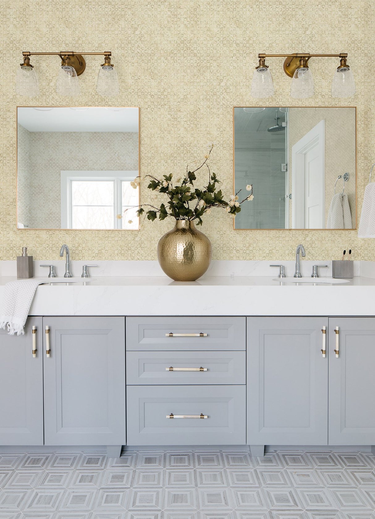 Khauta Gold Floral Geometric Wallpaper with Metallic Raised Ink Texture - A-Street Prints 4105-86664