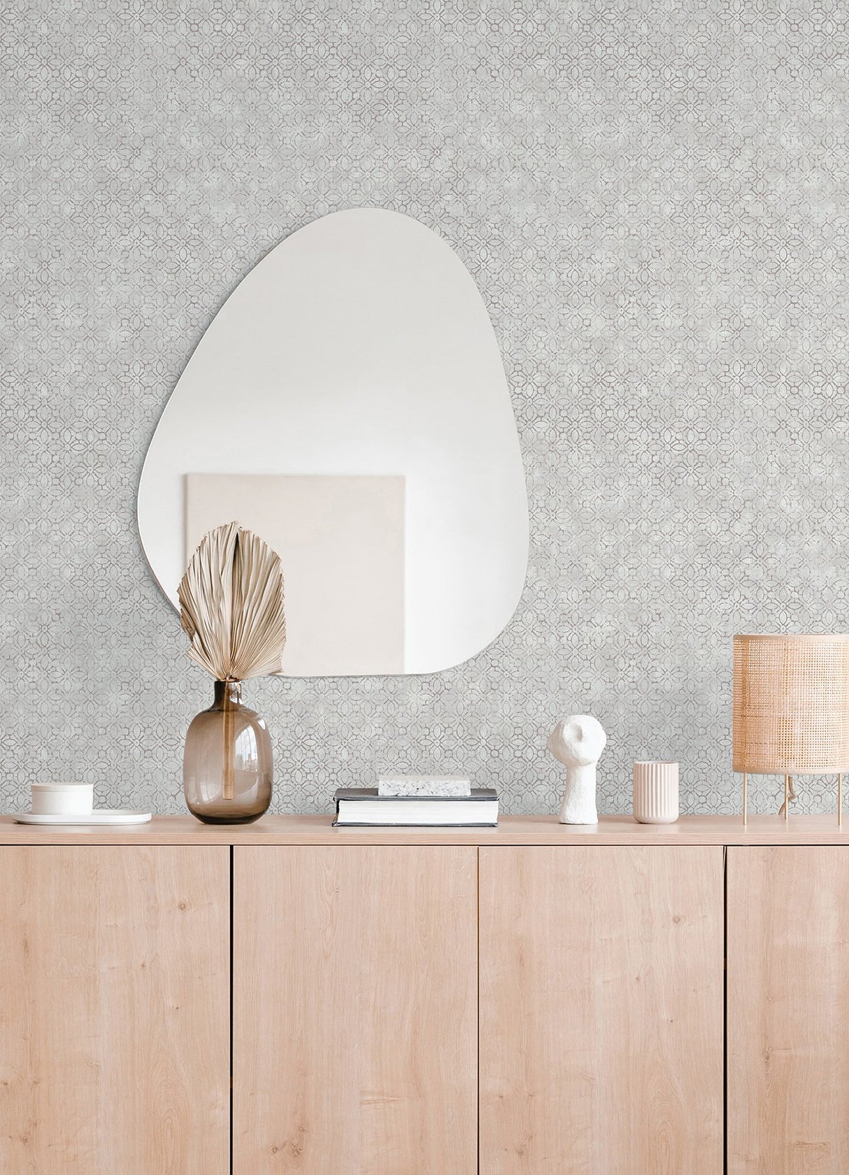 Khauta Sterling Floral Geometric Wallpaper with Metallic Raised-Ink Textured Geometric Pattern - A-Street Prints 4105-86665
