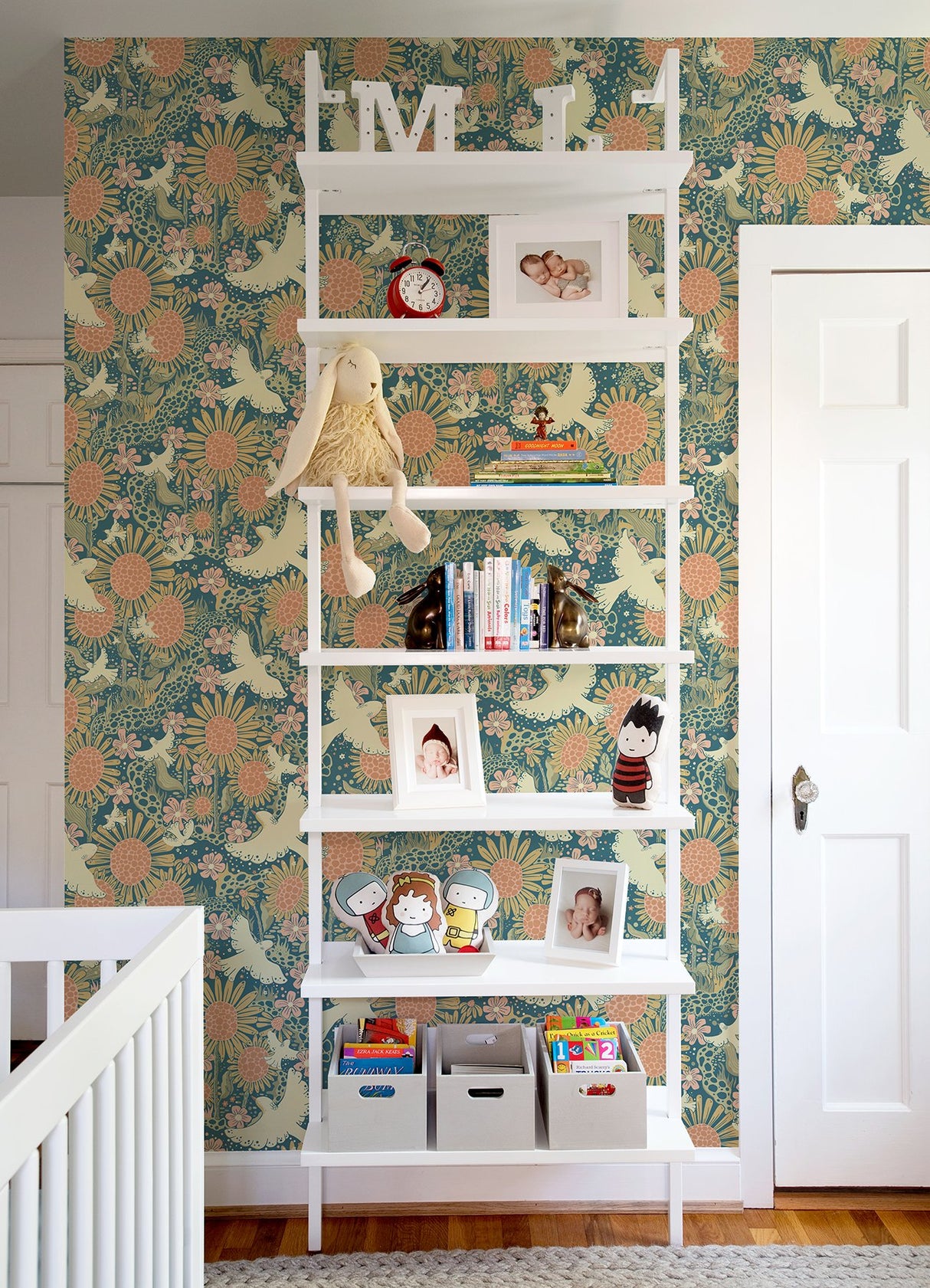 Drömma Teal Songbirds and Sunflowers Wallpaper with Whimsical Birds and Floral Pattern - A-Street Prints 4111-63007