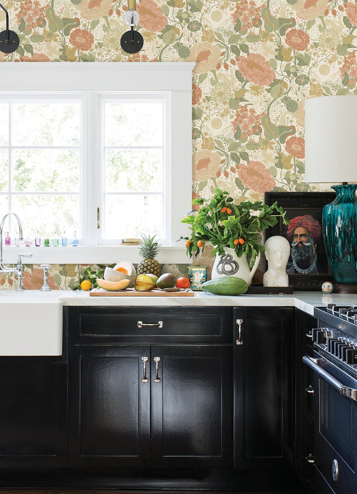 Växa Green Rabbits & Rosehips Wallpaper with Whimsical Botanical Pattern - A-Street Prints 4111-63012