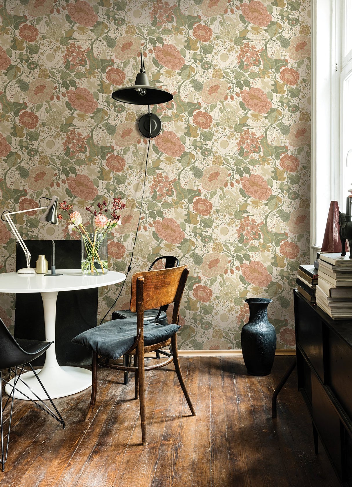 Växa Green Rabbits & Rosehips Wallpaper with Whimsical Botanical Pattern - A-Street Prints 4111-63012