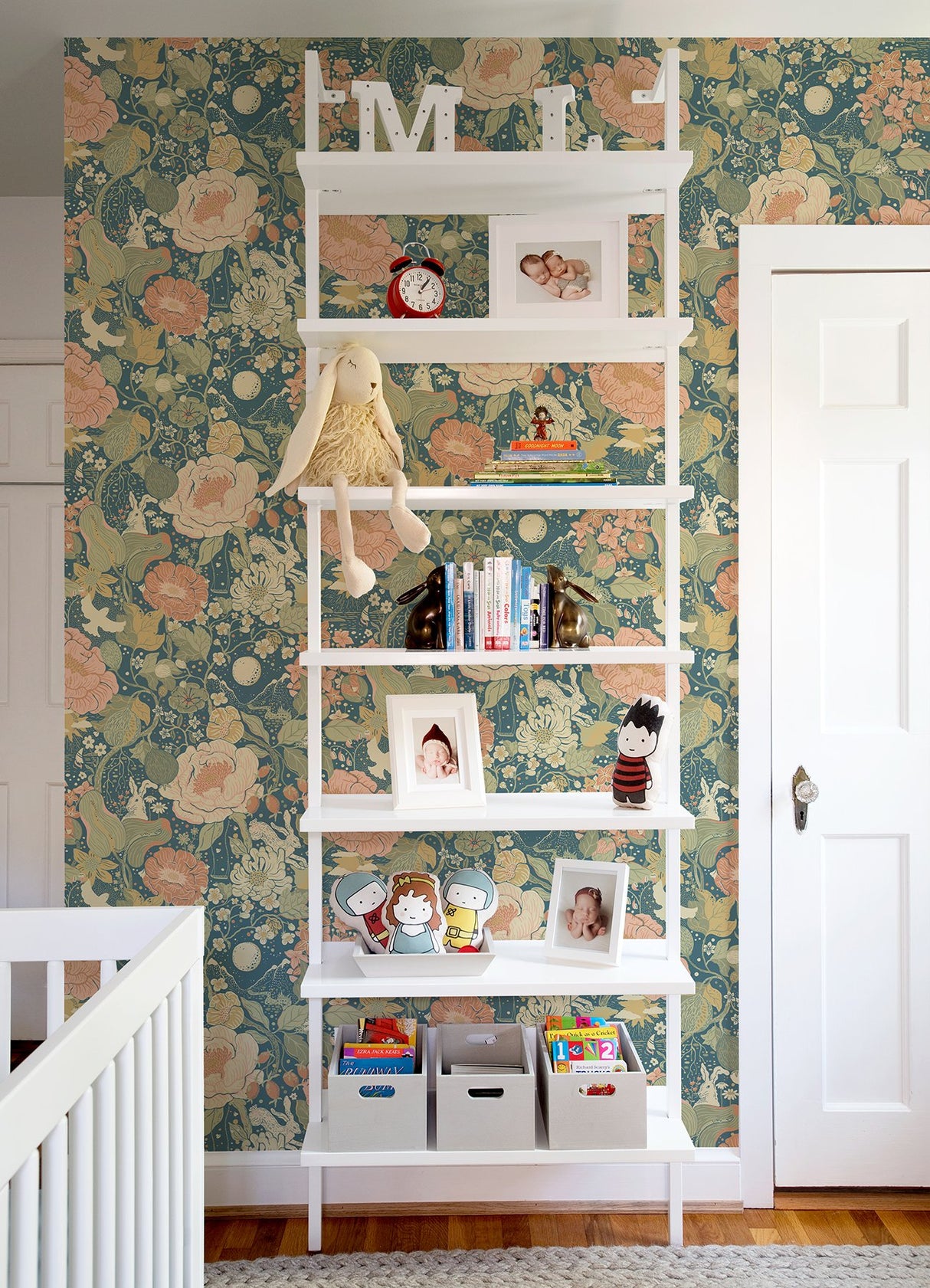 Växa Teal Rabbits & Rosehips Wallpaper with Whimsical Botanical Motif - A-Street Prints 4111-63013