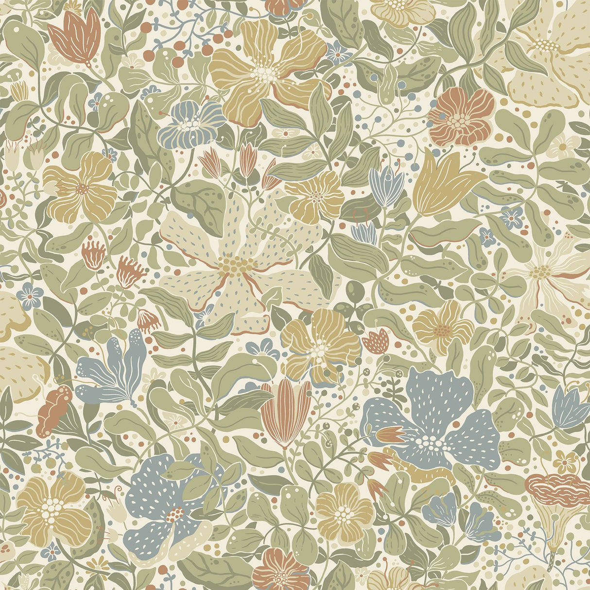 Midsommar Light Green Floral Medley Wallpaper with Botanical Scandinavian Flowers - A-Street Prints 4111-63017