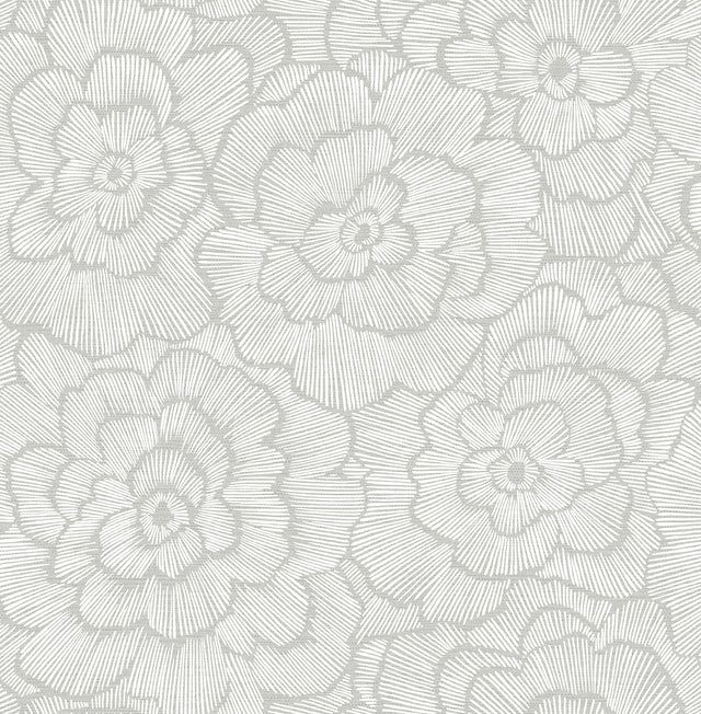 Periwinkle Light Grey Textured Floral Wallpaper with Modern Botanical Flowers - A-Street Prints 4120-26036