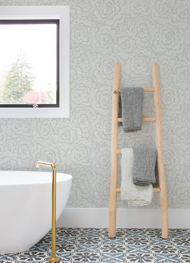 Periwinkle Light Grey Textured Floral Wallpaper with Modern Botanical Flowers - A-Street Prints 4120-26036