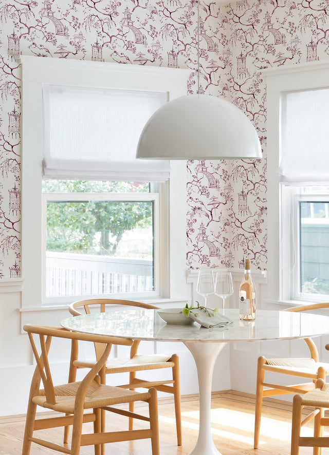Serena Plum Chinoiserie Wallpaper with Traditional Toile and Pagoda Motif - A-Street Prints 4120-26806