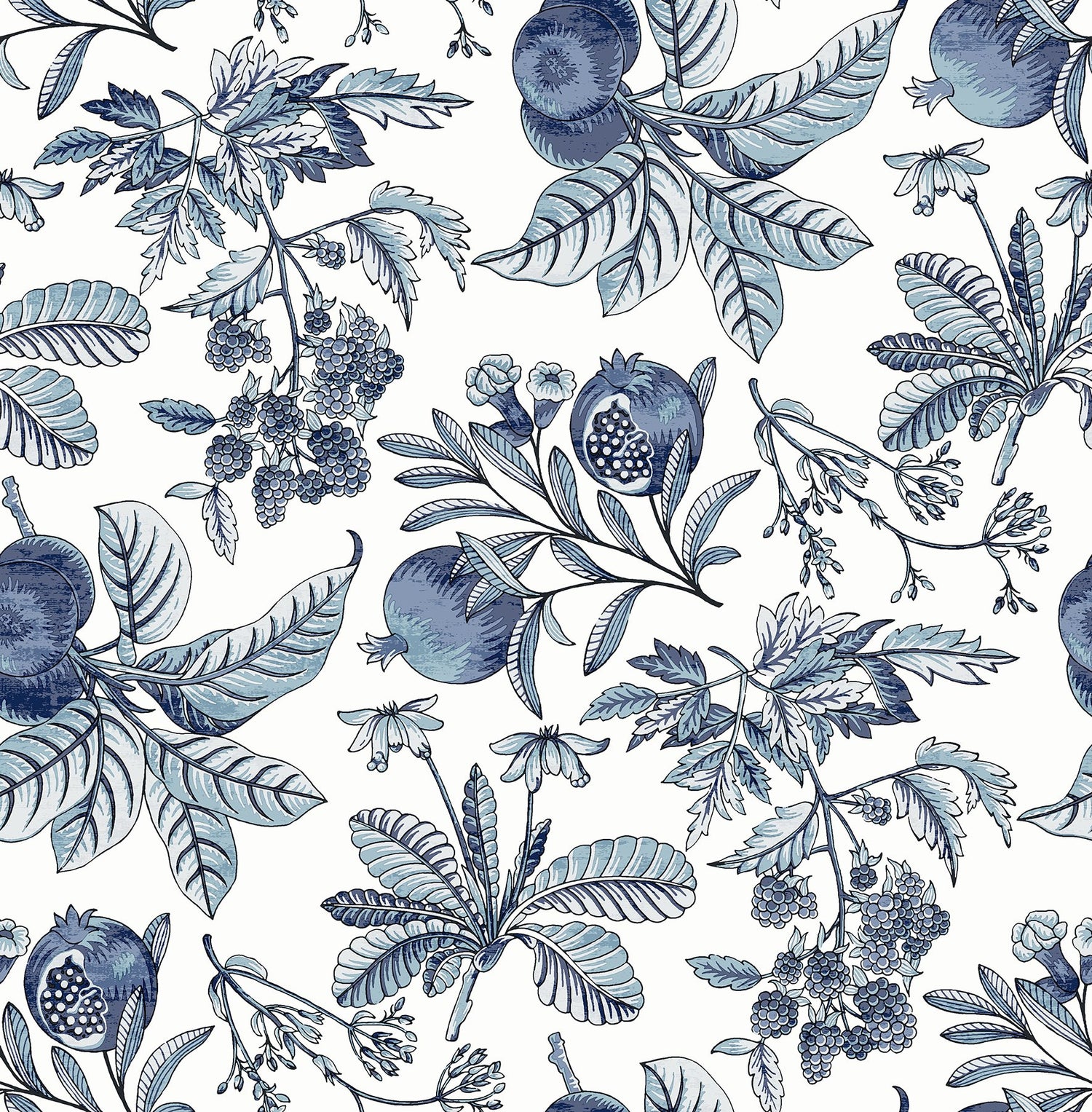 Cecilia Blue Fruit Wallpaper with Botanical Traditional Motif - A-Street Prints 4120-26811