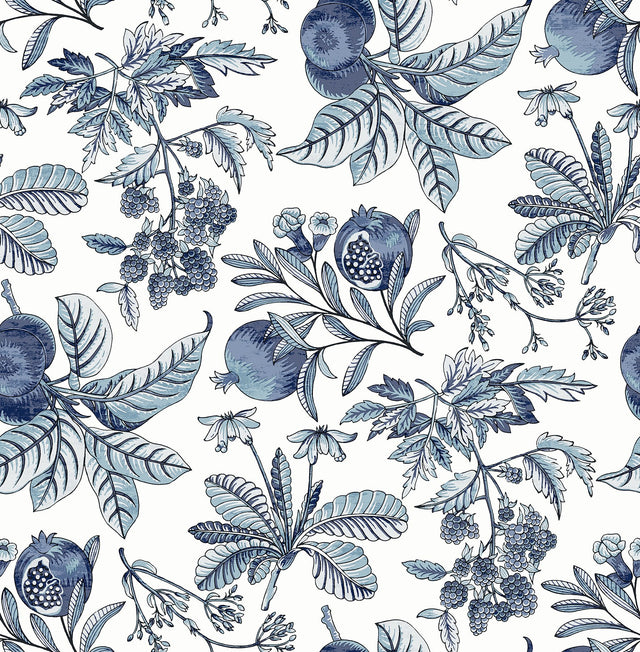 Cecilia Blue Fruit Wallpaper with Botanical Traditional Motif - A-Street Prints 4120-26811