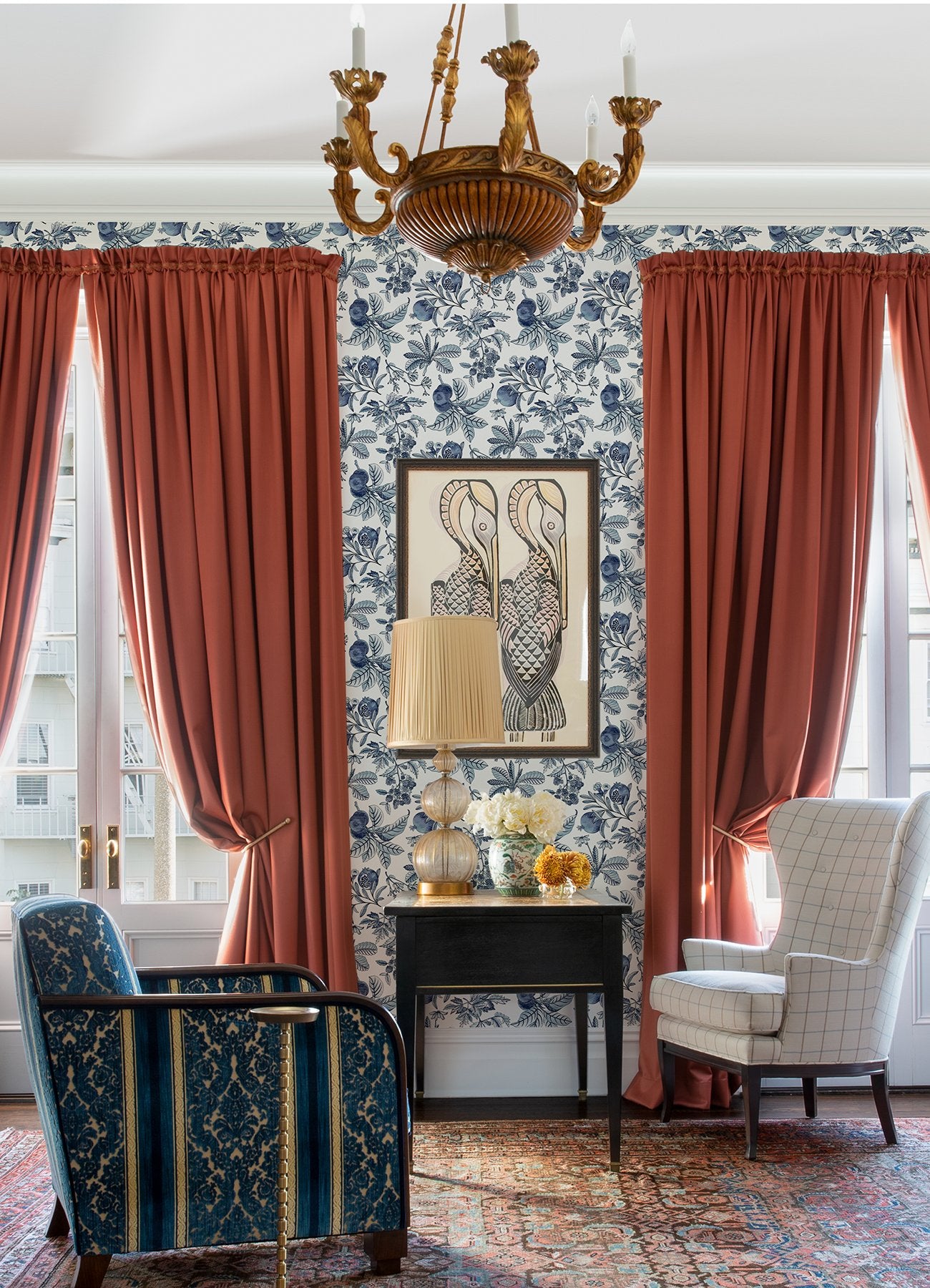 Cecilia Blue Fruit Wallpaper with Botanical Traditional Motif - A-Street Prints 4120-26811