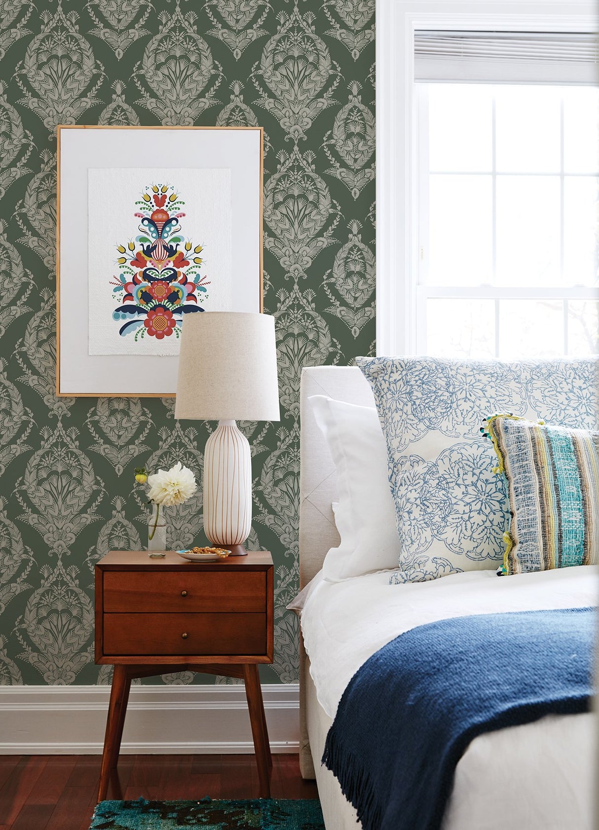 Arlie Evergreen Botanical Damask Wallpaper with Traditional Botanical Damask Pattern - A-Street Prints 4120-26821
