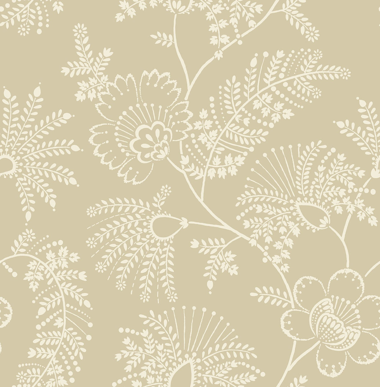Maeve Butter Jacobean Trail Wallpaper with Botanical Floral Pattern - Brewster 4120-26825