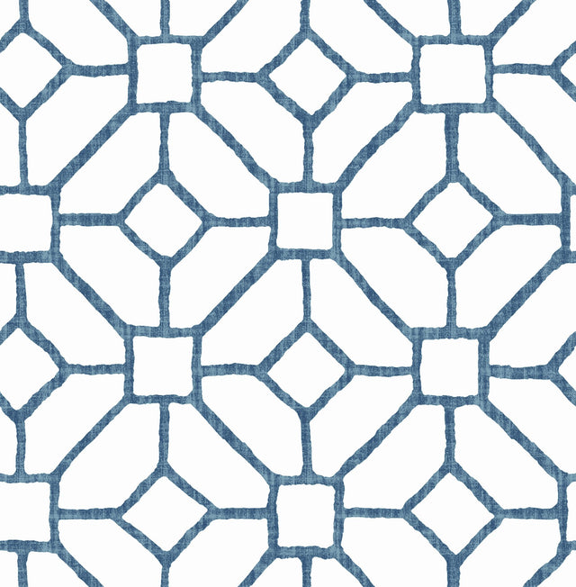 Addis Blue Trellis Wallpaper with Textured Geometric Lattice - A-Street Prints 4120-26828