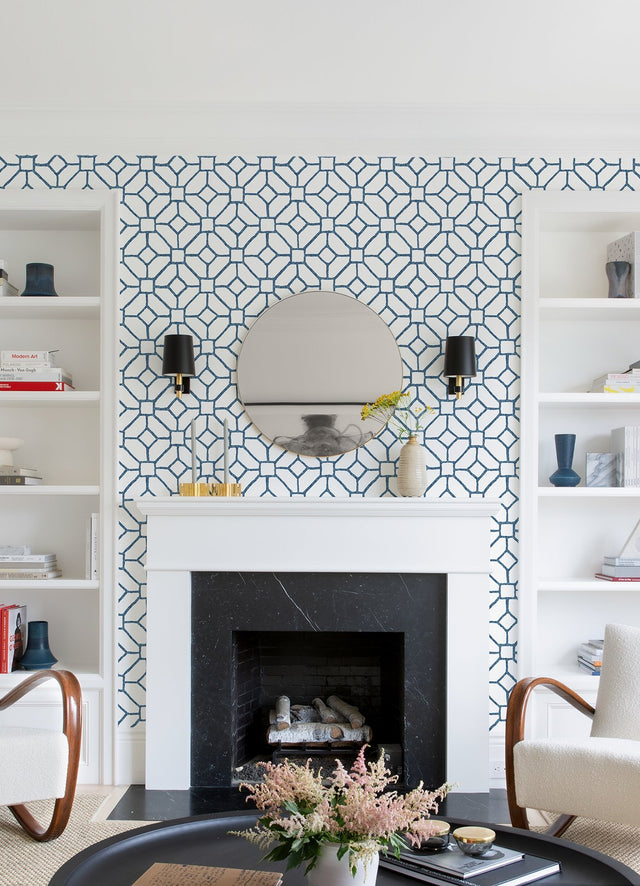 Addis Blue Trellis Wallpaper with Textured Geometric Lattice - A-Street Prints 4120-26828
