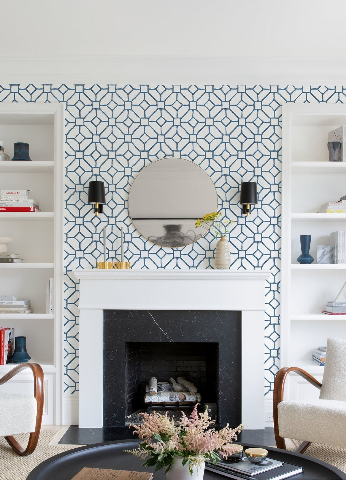Addis Blue Trellis Wallpaper with Textured Geometric Lattice - A-Street Prints 4120-26828SAM
