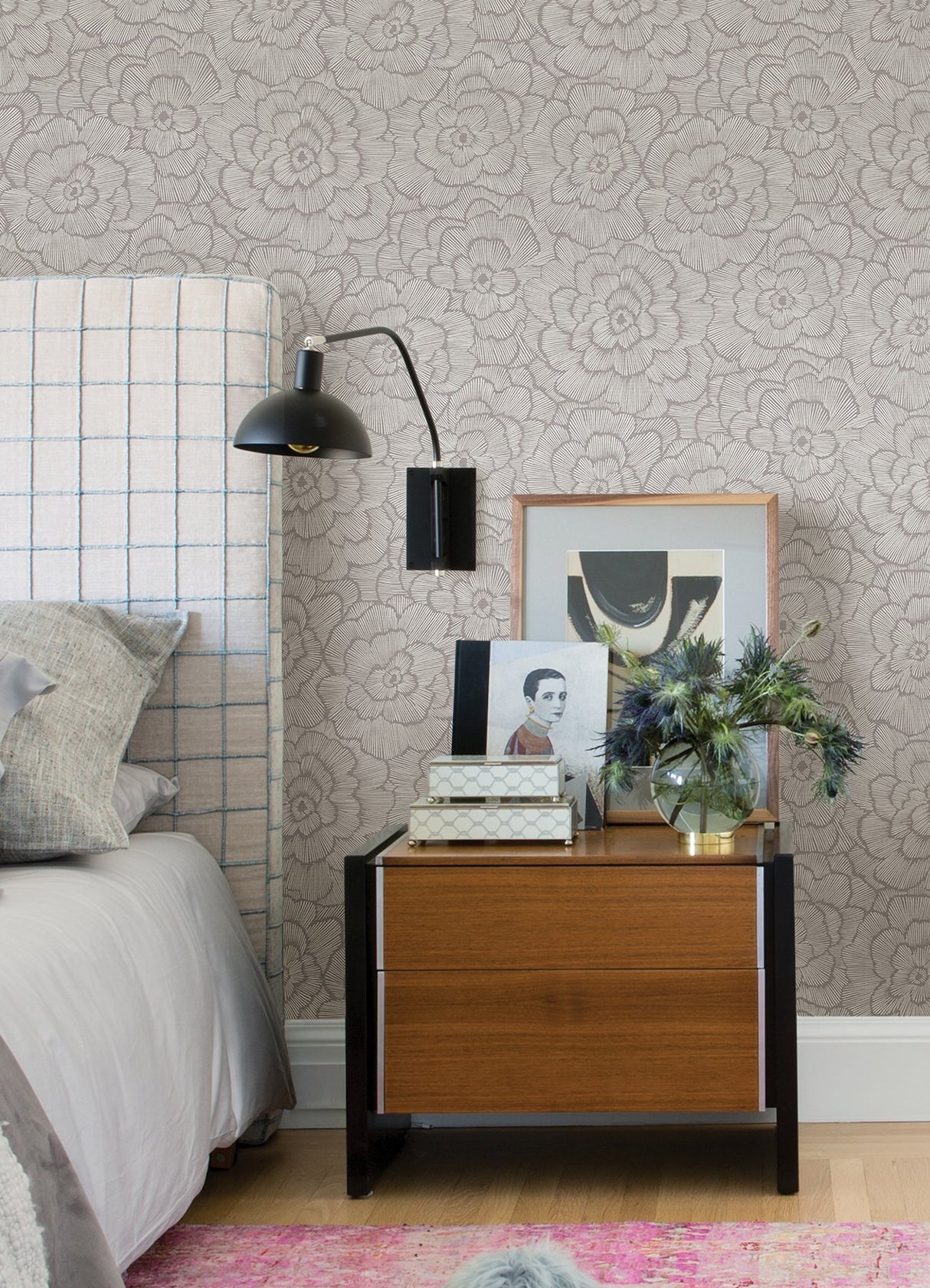 Periwinkle Sterling Textured Floral Wallpaper with Modern Botanical Flowers Motif - A-Street Prints 4120-26853