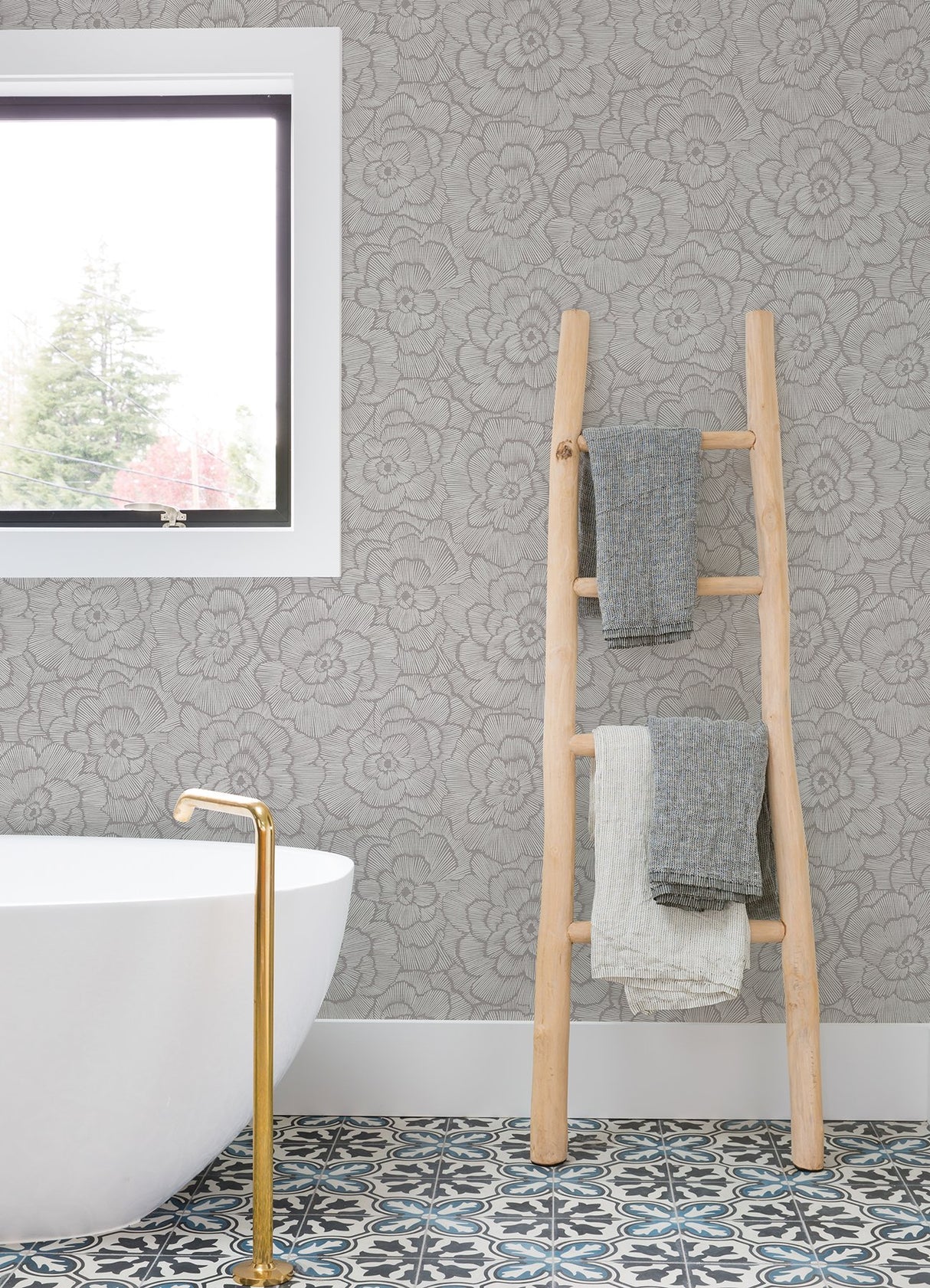 Periwinkle Sterling Textured Floral Wallpaper with Modern Botanical Flowers Motif - A-Street Prints 4120-26853