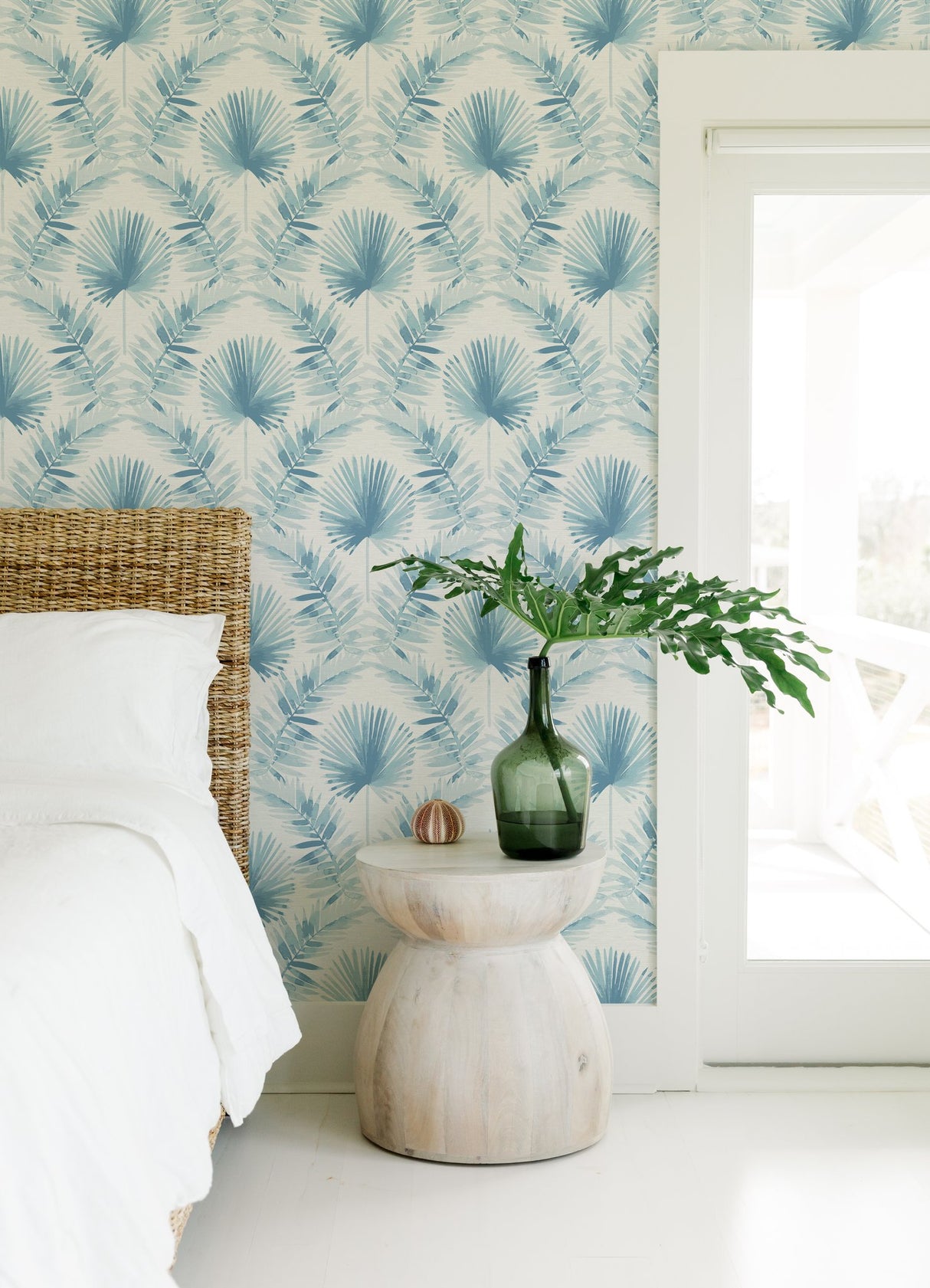 Calla Blue Painted Palm Wallpaper with Coastal Botanical Motif - A-Street Prints 4121-26916