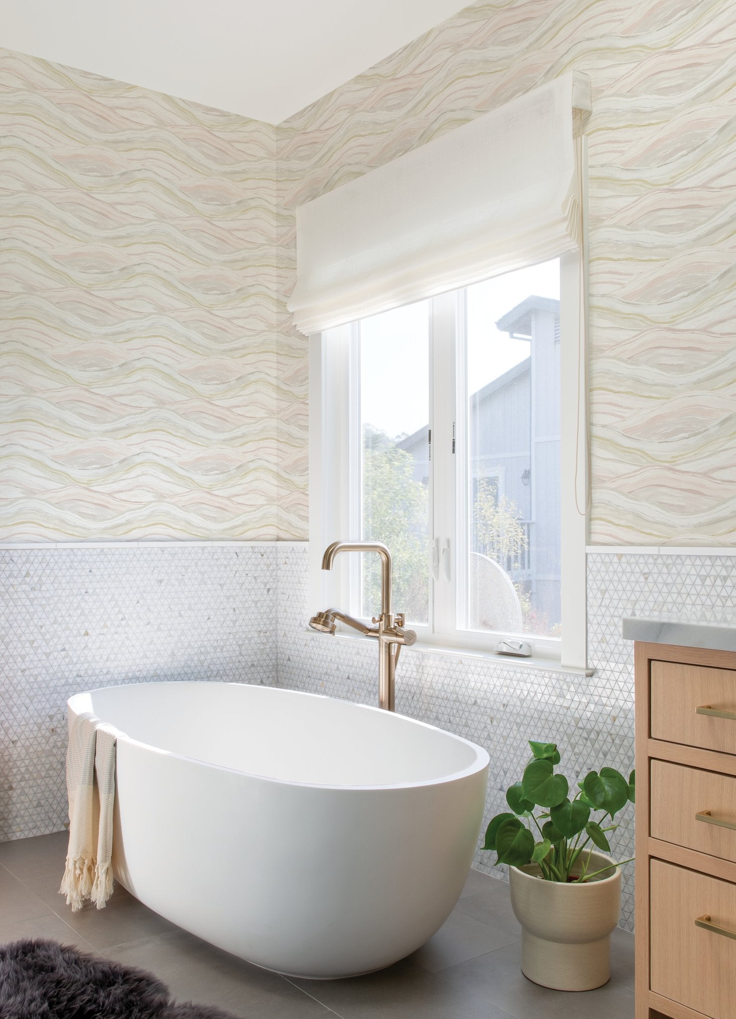 Dorea Pastel Striated Waves Wallpaper with Metallic Abstract Whimsical Design - A-Street Prints 4121-26923