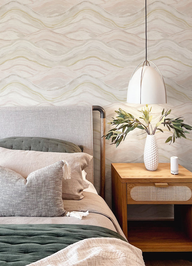 Dorea Pastel Striated Waves Wallpaper with Metallic Abstract Whimsical Design - A-Street Prints 4121-26923