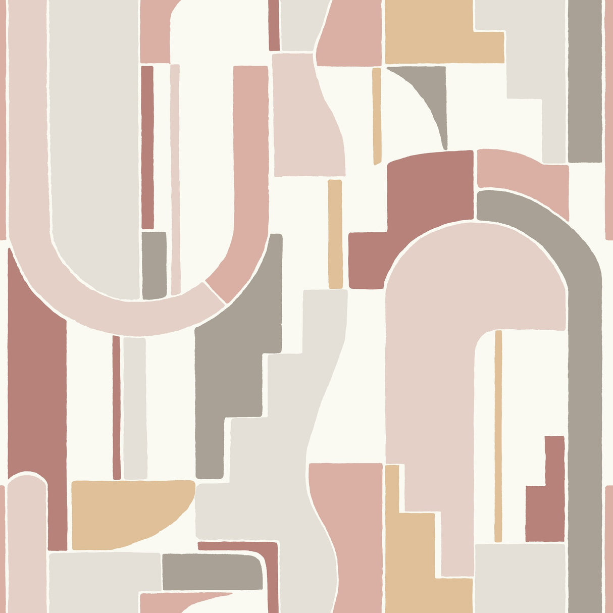 Odele Blush Geometric Archways Wallpaper with Modern Abstract Arch Motif - Brewster 4121-72201