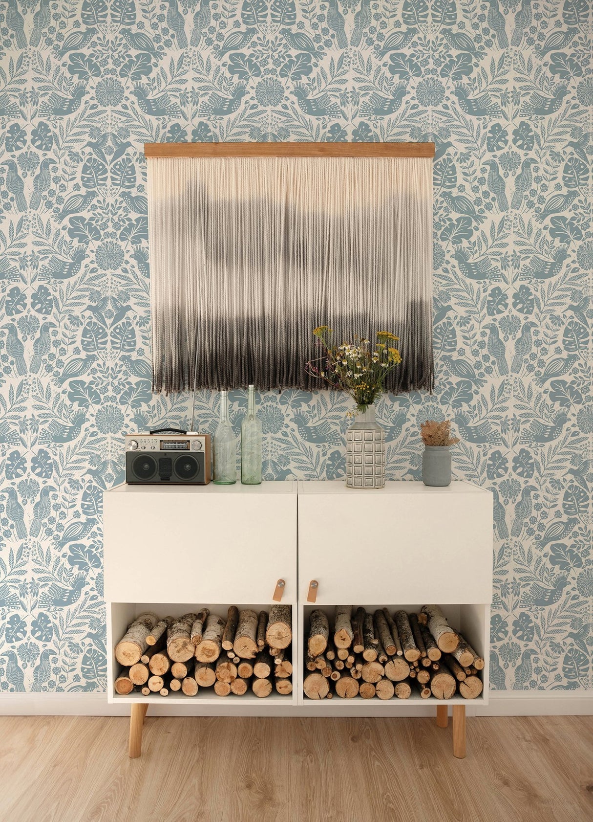 Nestle Blue Bird Block Print Wallpaper in Blue - A-Street Prints 4122-27000