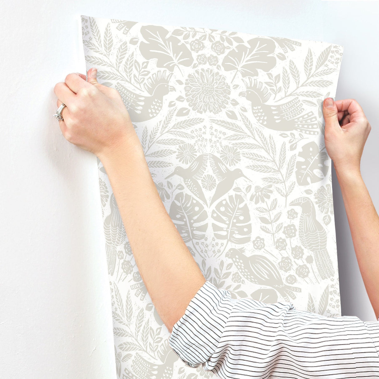 Nestle Dove Bird Block Print Wallpaper with Tropical Animals Motif - A-Street Prints 4122-27003