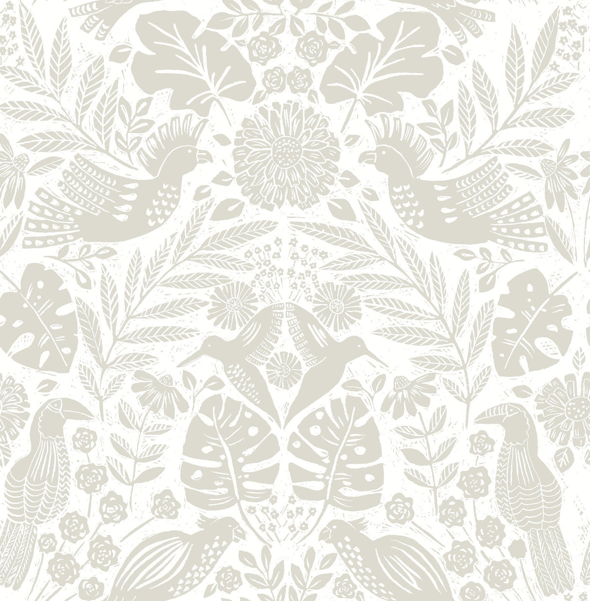Nestle Dove Bird Block Print Wallpaper with Tropical Animals Motif - A-Street Prints 4122-27003