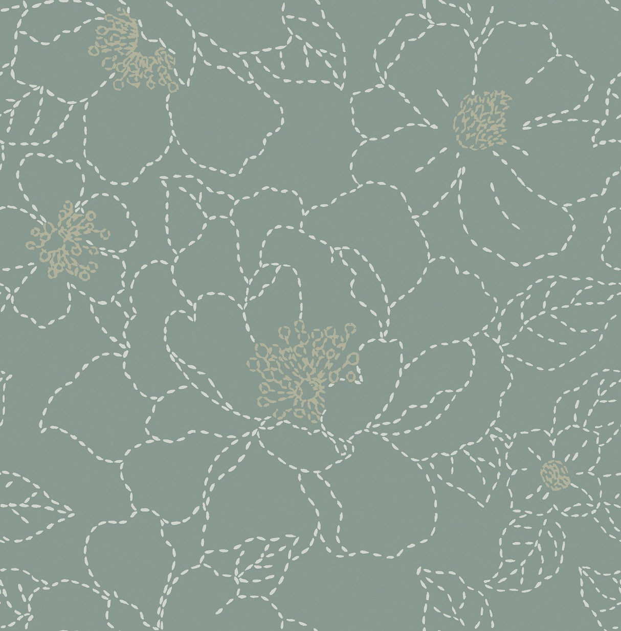 Gardena Sea Green Embroidered Floral Wallpaper with Metallic Accents - A-Street Prints 4122-27006