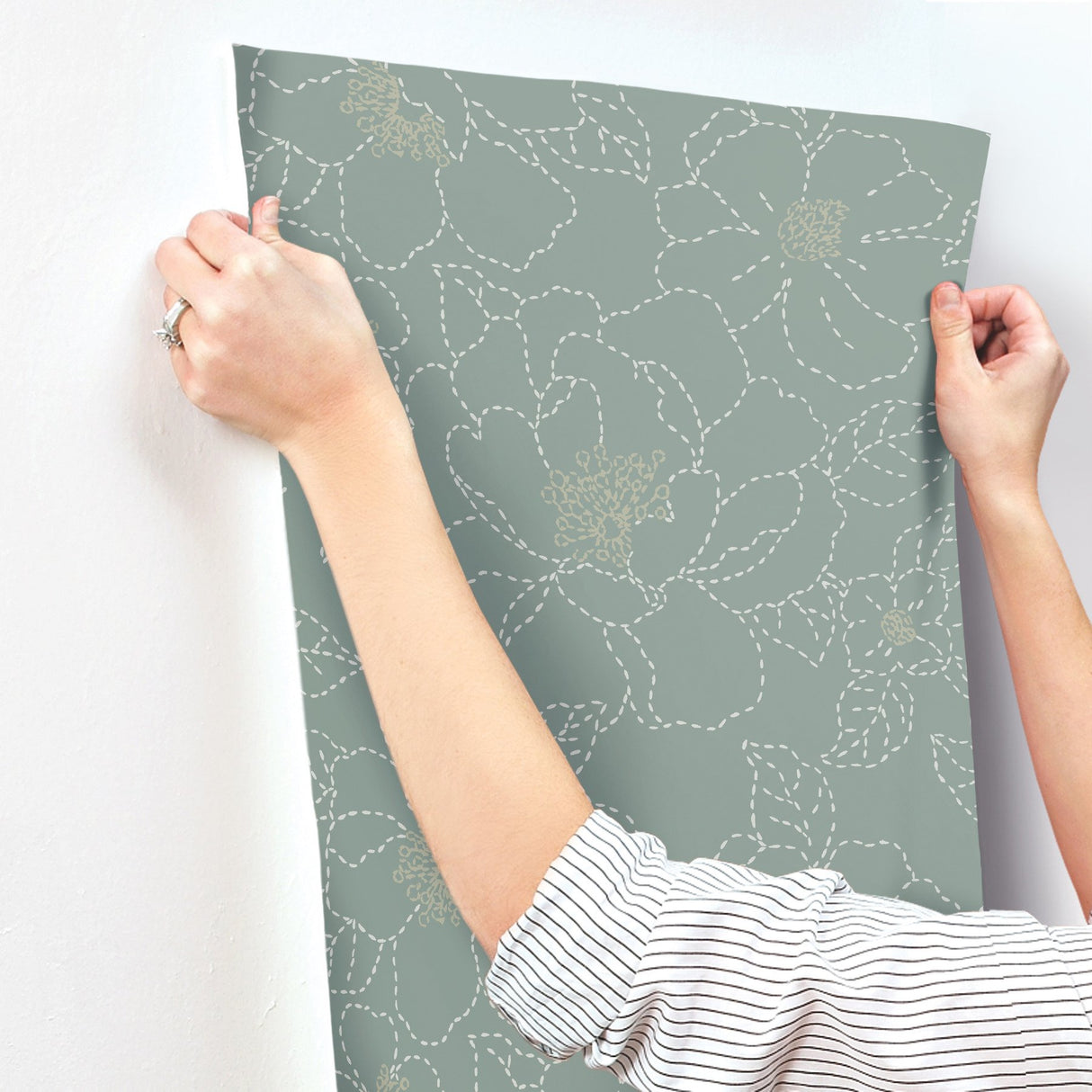 Gardena Sea Green Embroidered Floral Wallpaper with Metallic Accents - A-Street Prints 4122-27006