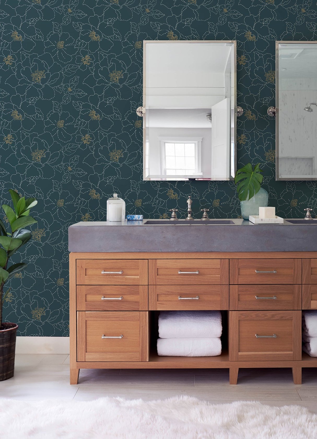 Gardena Indigo Embroidered Floral Wallpaper with Whimsical Botanical Flowers - A-Street Prints 4122-27009