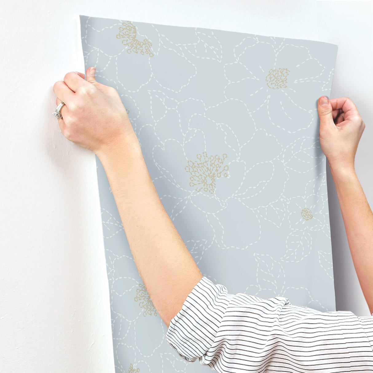 Gardena Sky Blue Embroidered Floral Wallpaper with Metallic Detailing - A-Street Prints 4122-27011
