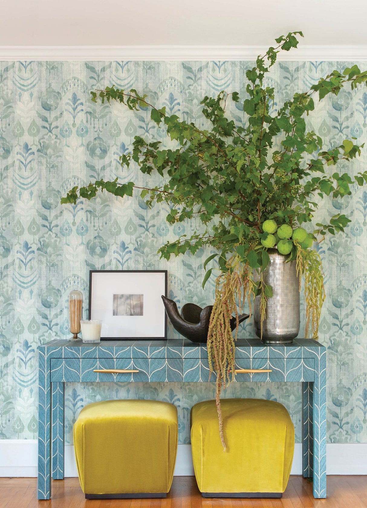 Pavord Green Floral Shibori Wallpaper with Bohemian Global Motif - A-Street Prints 4122-27012