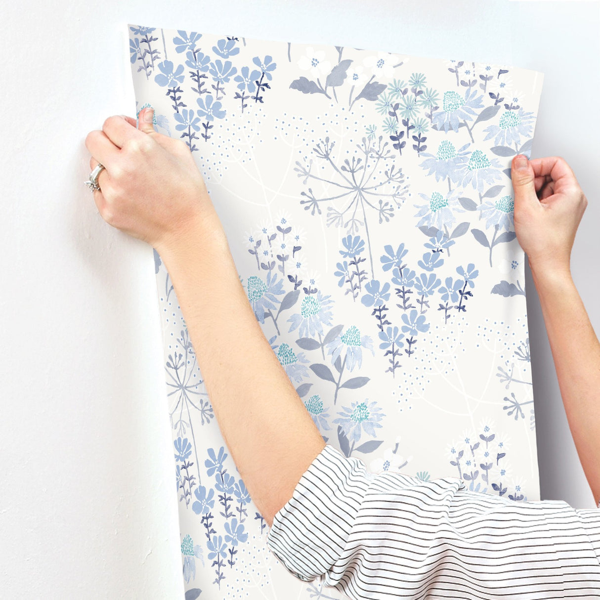 Cultivate Blue Springtime Blooms Wallpaper with Bohemian Botanical Floral Pattern - A-Street Prints 4122-27017