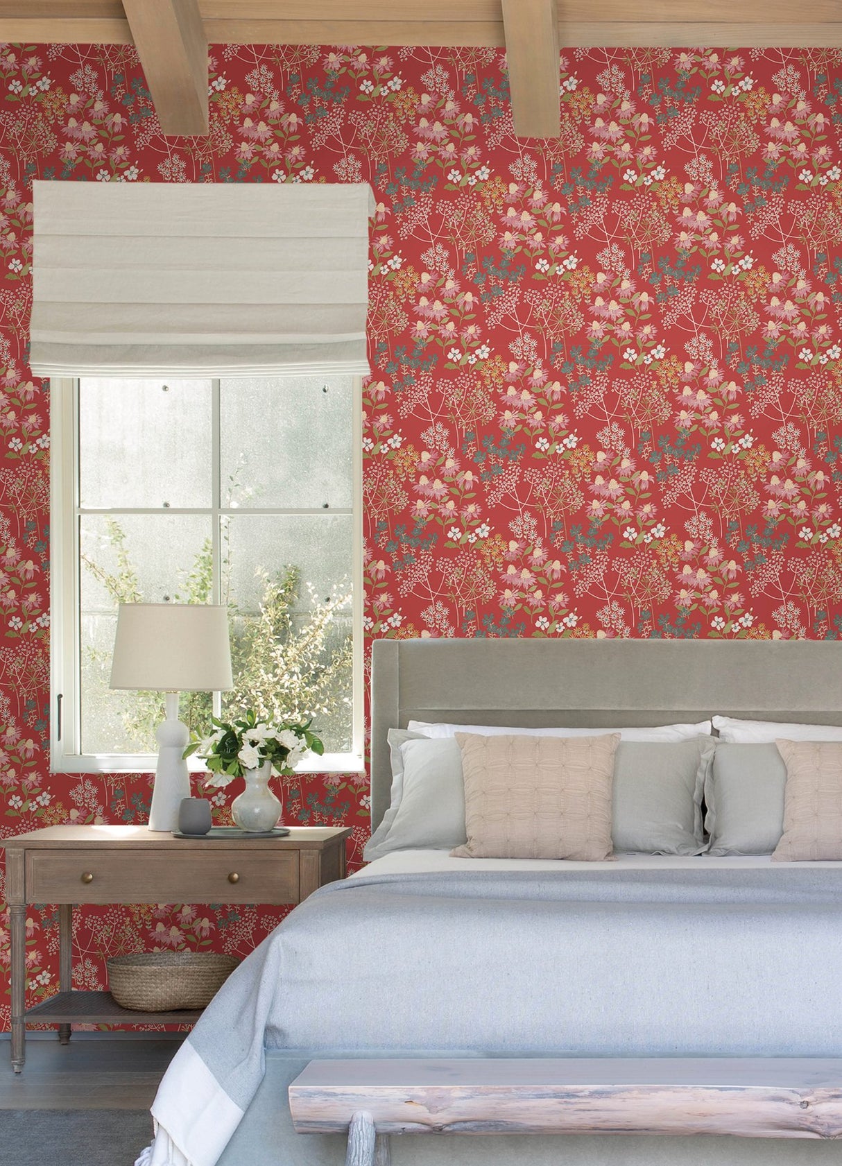 Springtime Blooms Red Wallpaper with Botanical Floral Motif - A-Street Prints 4122-27019