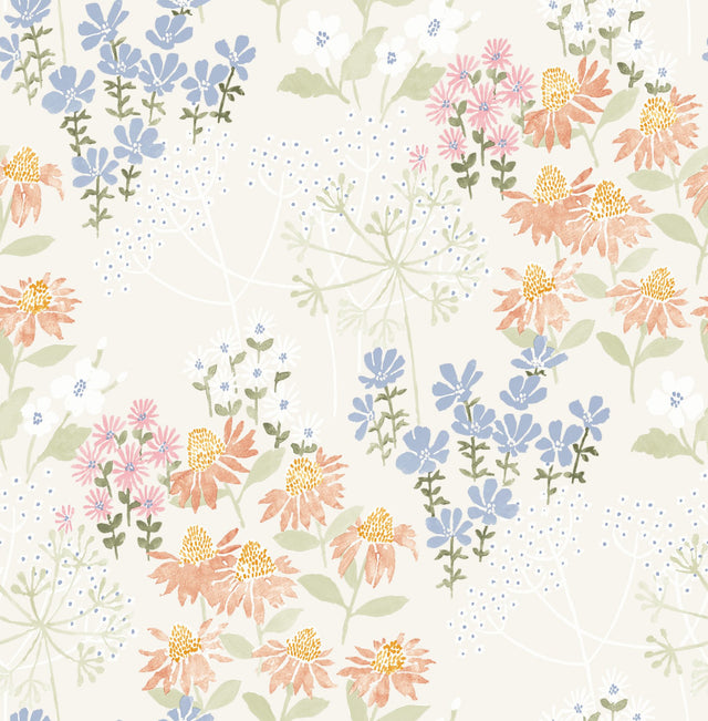 Cultivate Pastel Springtime Blooms Wallpaper with Bohemian Botanical Flowers - A-Street Prints 4122-27020
