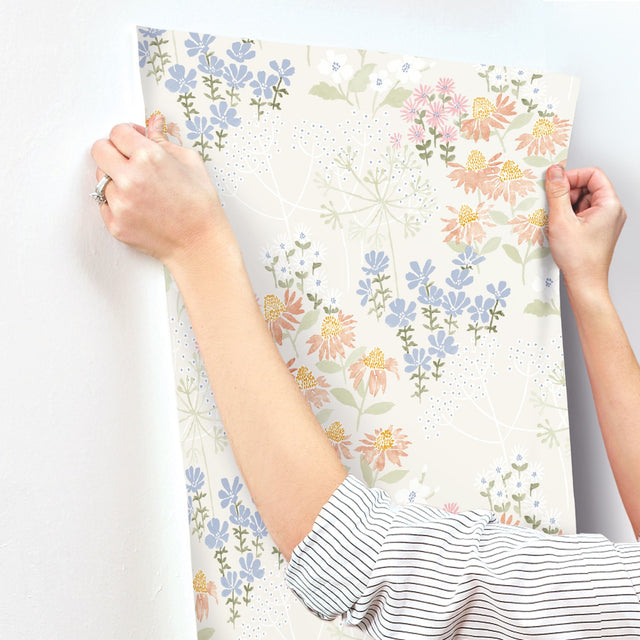 Cultivate Pastel Springtime Blooms Wallpaper with Bohemian Botanical Flowers - A-Street Prints 4122-27020