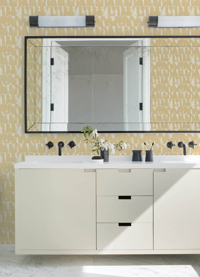 Bancroft Gold Artistic Stripe Wallpaper with Abstract Whimsical Pattern - A-Street Prints 4122-27021