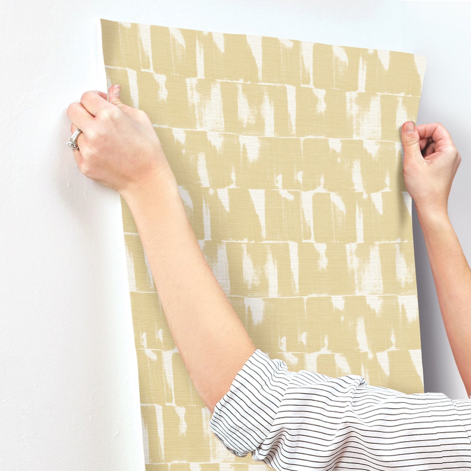 Bancroft Gold Artistic Stripe Wallpaper with Abstract Whimsical Pattern - A-Street Prints 4122-27021