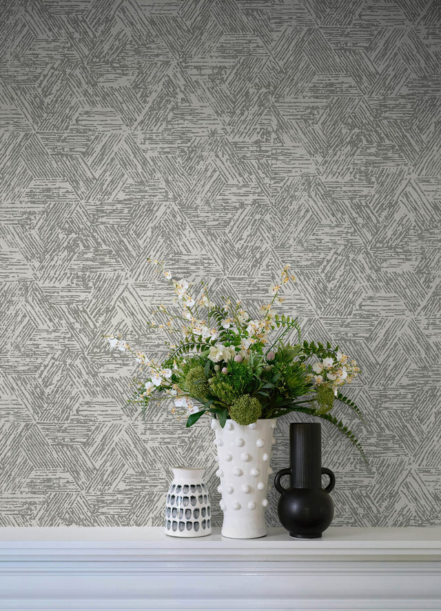 Retreat Charcoal Quilted Geometric Wallpaper with Modern Abstract Pattern - A-Street Prints 4122-27031
