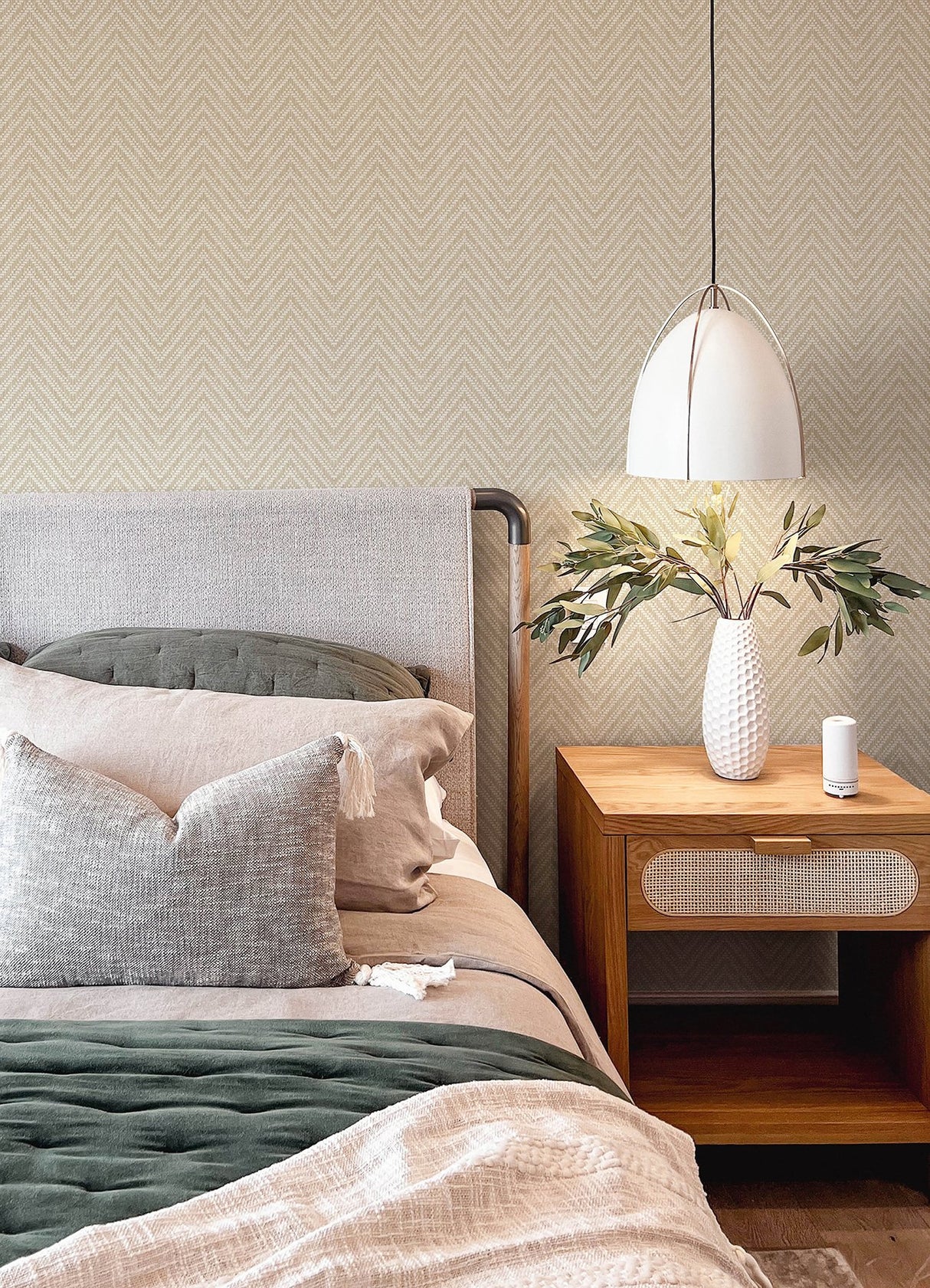 Glynn Wheat Chevron Wallpaper with Raised Ink Textured Modern Graphic Pattern - A-Street Prints 4122-27045