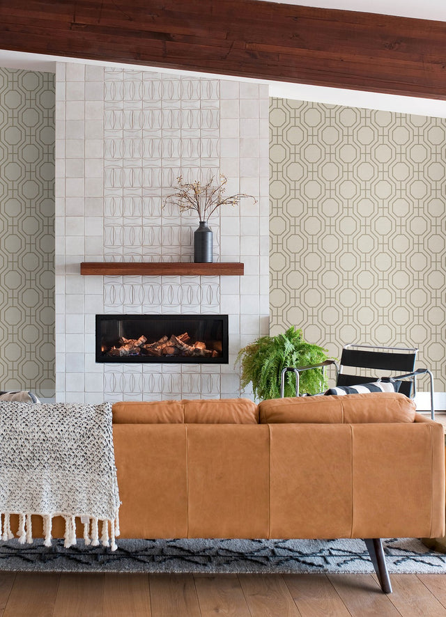 Manor Taupe Geometric Trellis Wallpaper with Modern Trellis Graphics - A-Street Prints 4122-27046