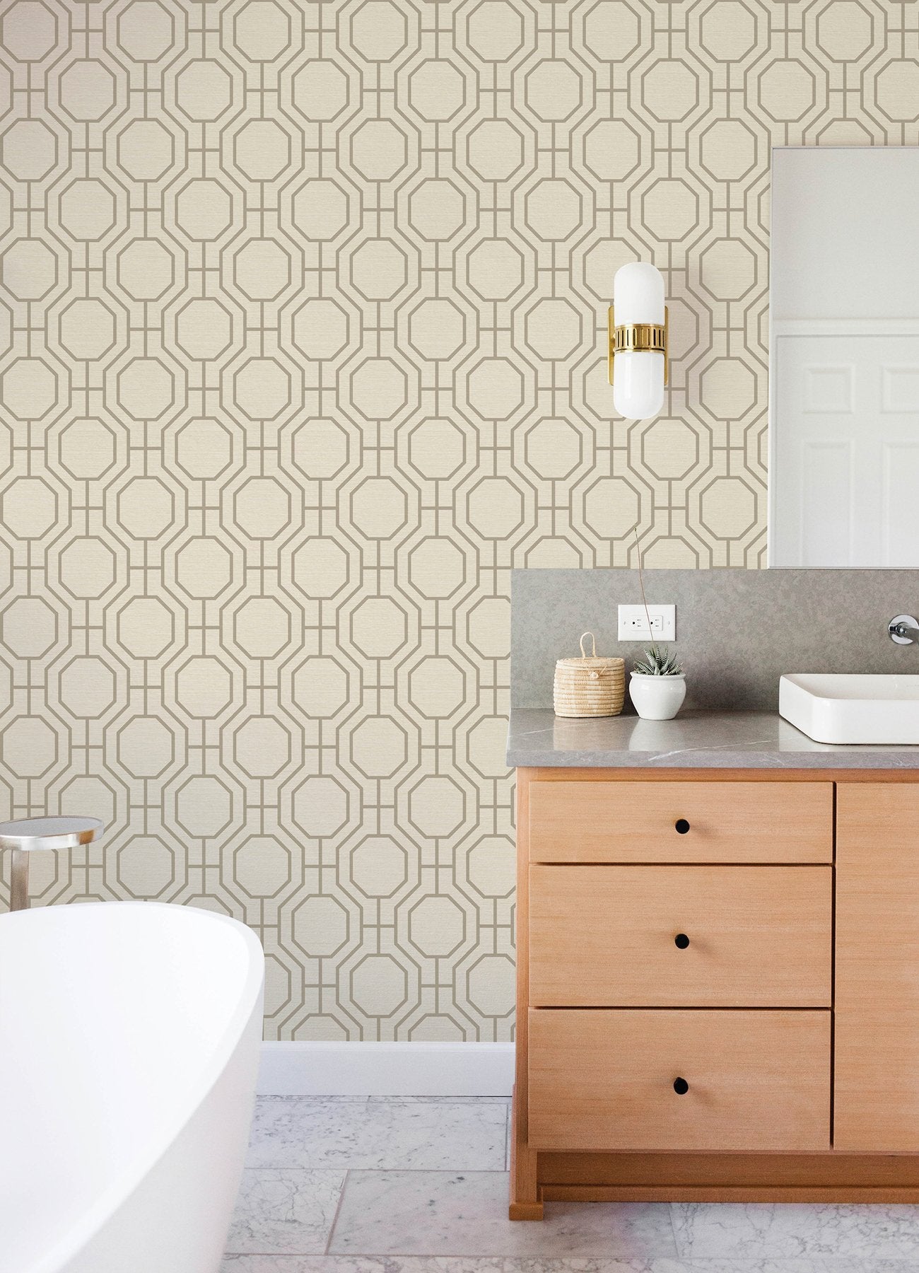 Manor Taupe Geometric Trellis Wallpaper with Modern Trellis Graphics - A-Street Prints 4122-27046