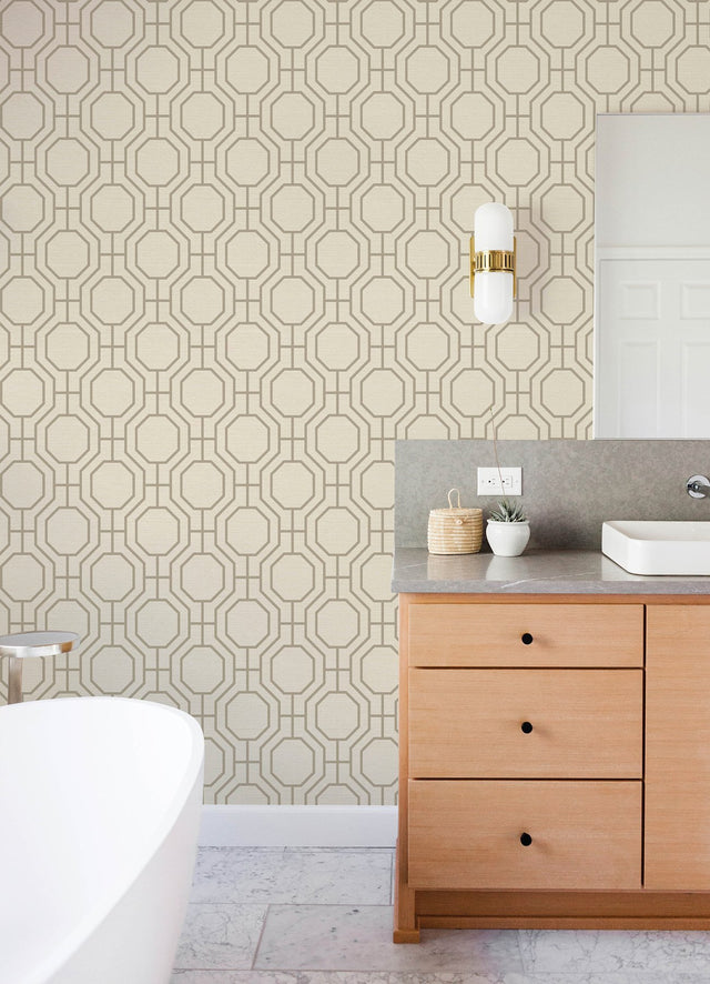 Manor Taupe Geometric Trellis Wallpaper with Modern Trellis Graphics - A-Street Prints 4122-27046