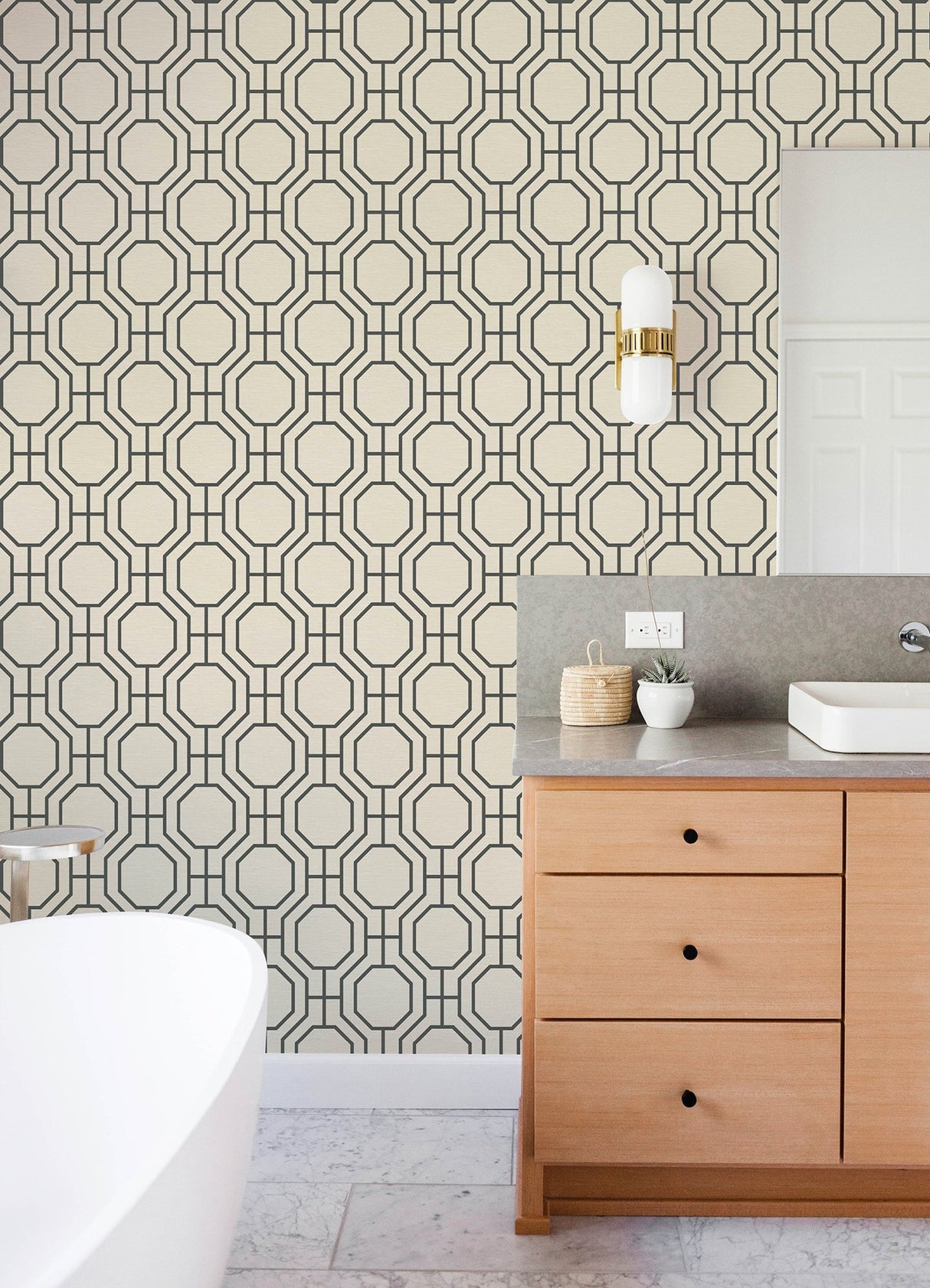 Manor Black Geometric Trellis Wallpaper with Modern Graphics Pattern - A-Street Prints 4122-27049