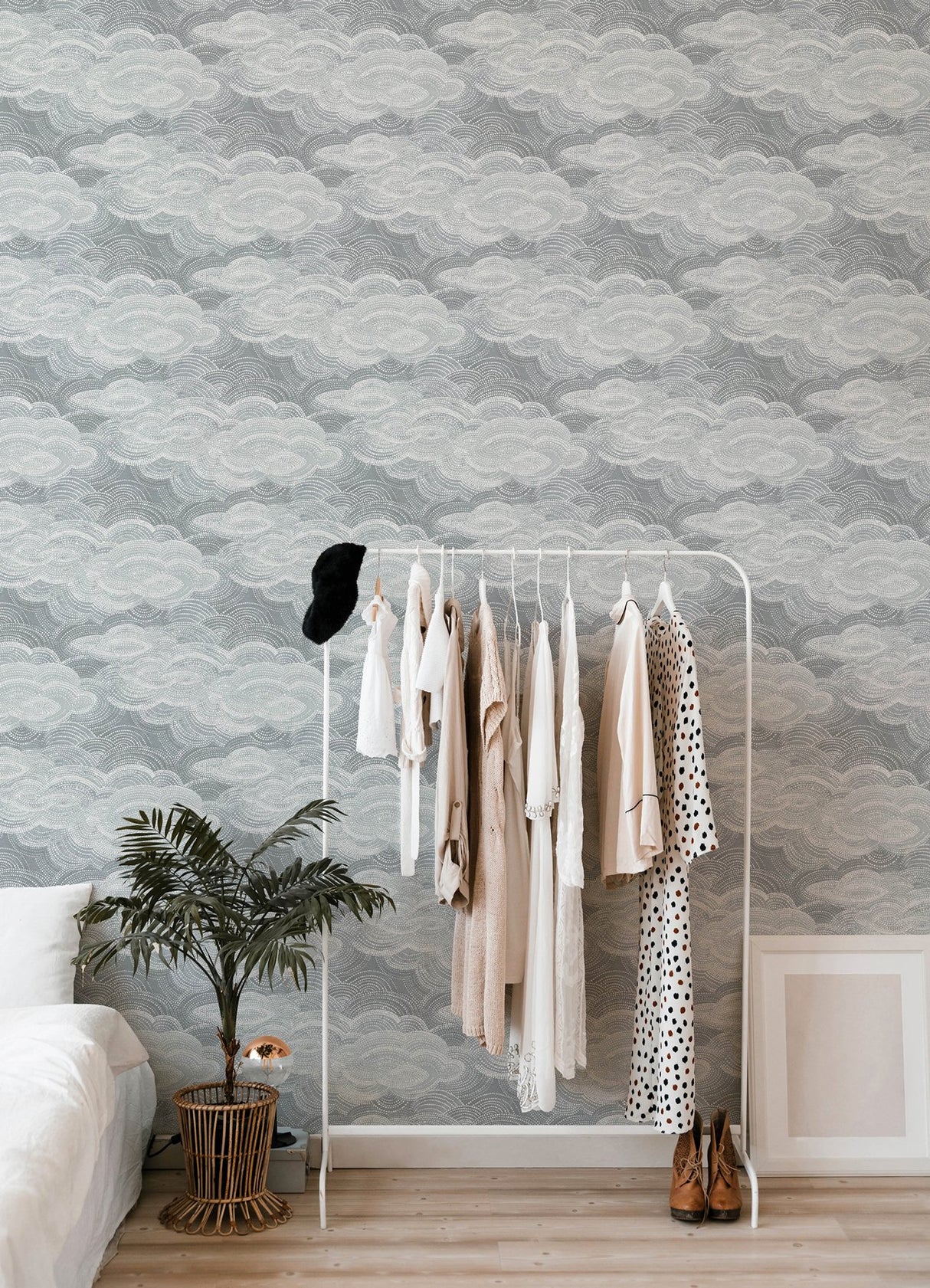 Vision Slate Stipple Clouds Blue Non Woven Wallpaper with Bohemian Graphics Pattern - A-Street Prints 4122-72404