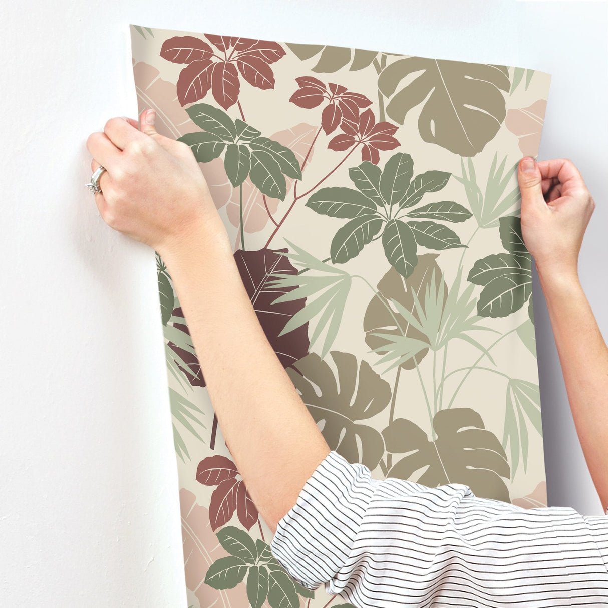Medellin Neutral Rainforest Floor Wallpaper with Botanical Bohemian Motif - Brewster 4122-72408