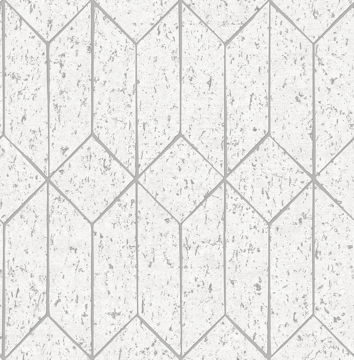 Hayden White Concrete Trellis Wallpaper with Metallic Geometric Textured Pattern - Brewster 4125-26700