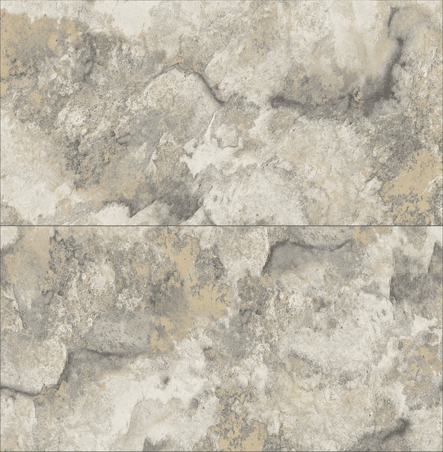 Aria Light Grey Marbled Tile Wallpaper with Metallic Textured Stone Motif - Advantage 4125-26731