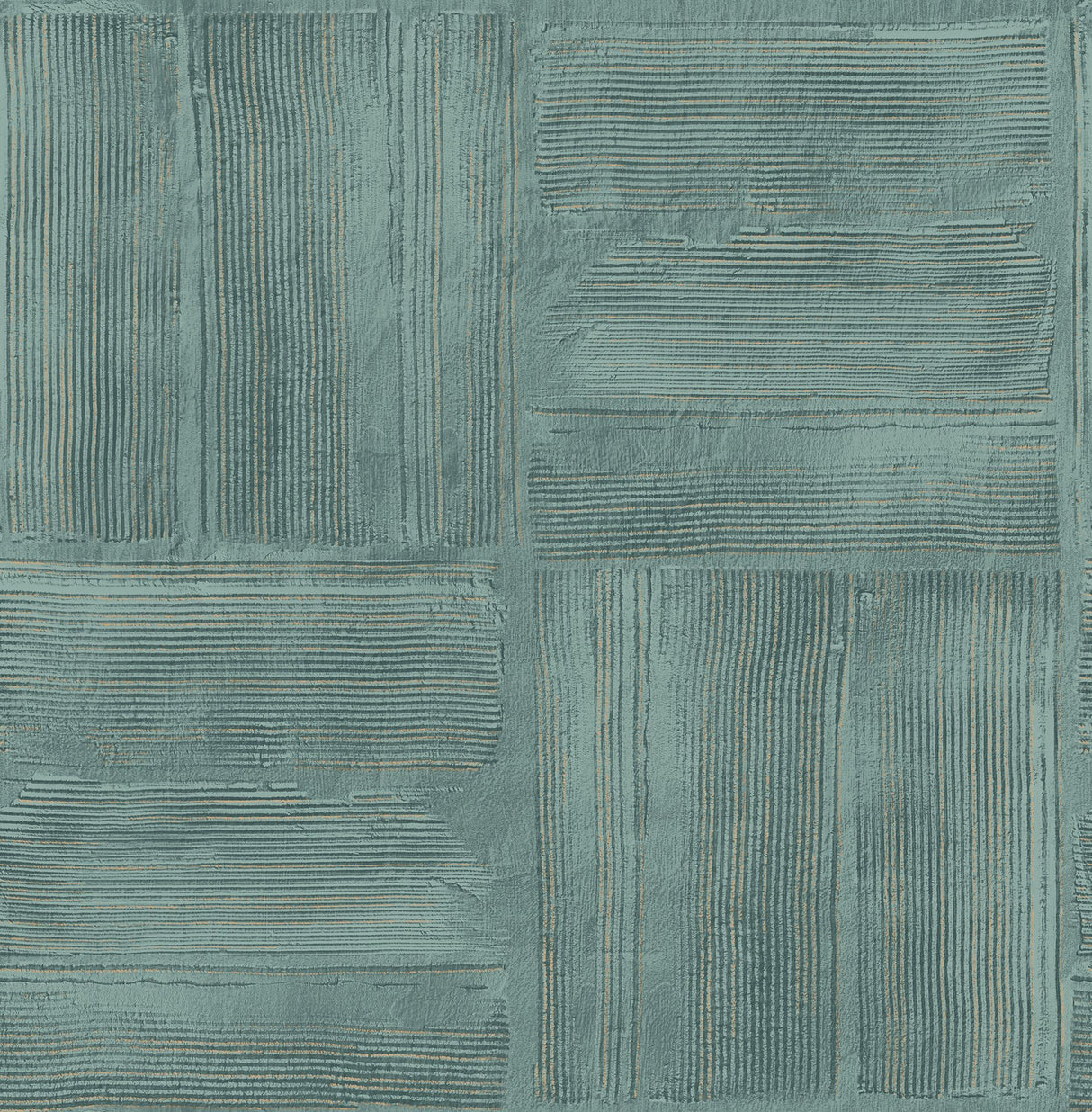 Jasper Teal Block Texture Wallpaper with Metallic Raised Ink Geometric Bohemian Style - Advantage 4125-26737