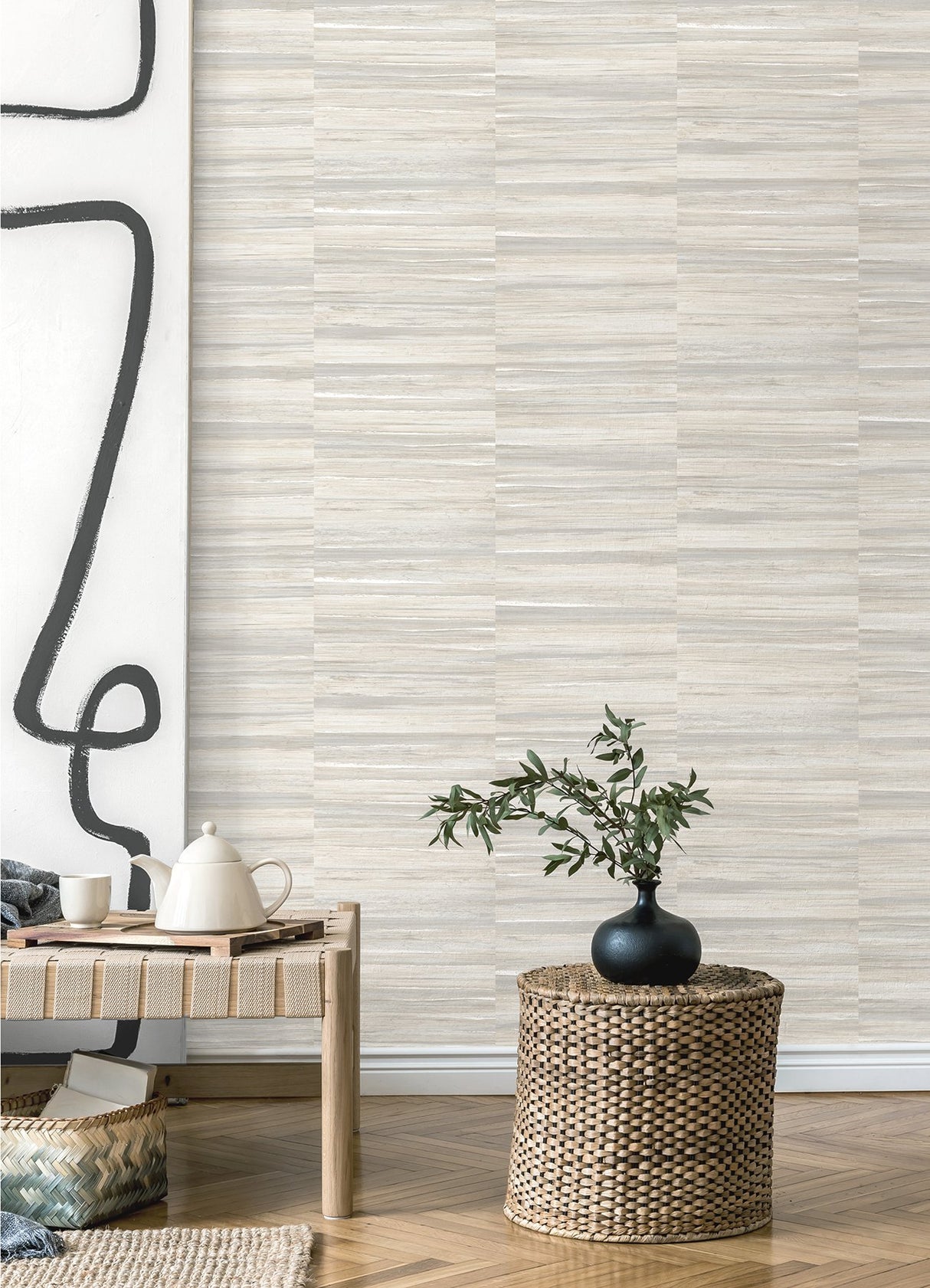 Rowan White Faux Grasscloth Wallpaper with Modern Graphics Pattern - Advantage 4125-26744